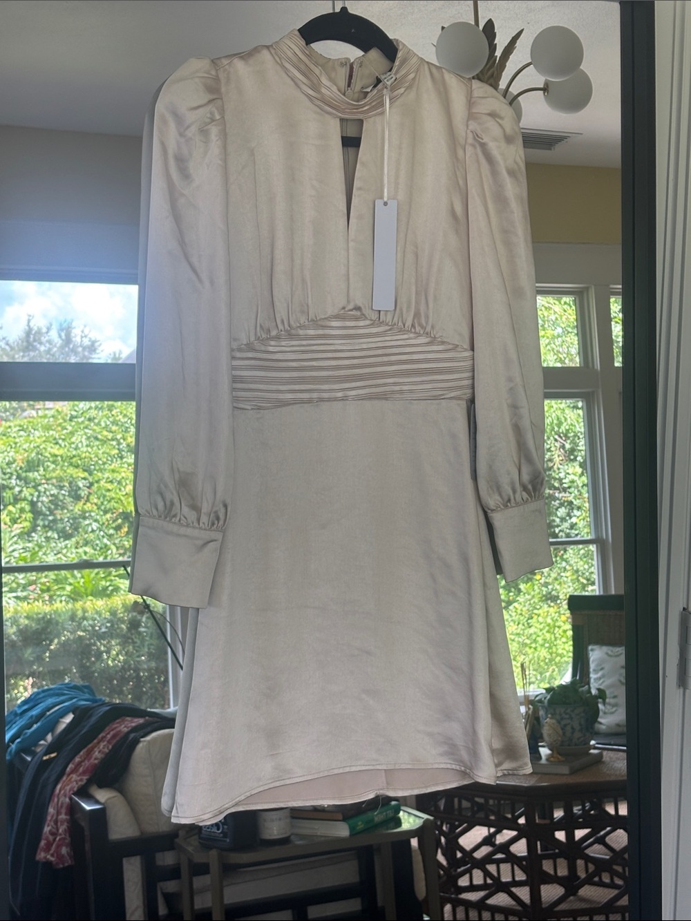 Adelyn Rae Cream Puff-Sleeve Mini Dress